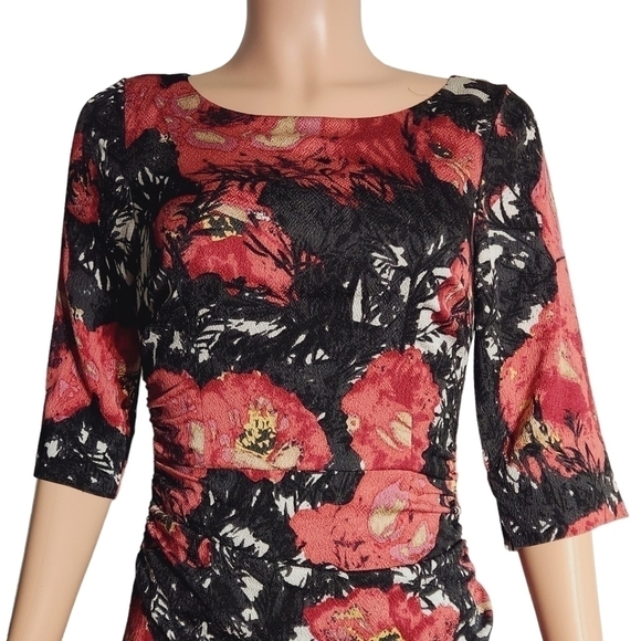 TRACY Reese Anthropology Floral Ruched Silk Sheath Dress Size: 4 - Picture 2 of 14